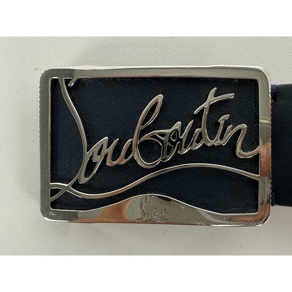 Christian Louboutin Logo Buckle Black/Red Leather Men's Belt Size 110/44 - Picture 2 of 4